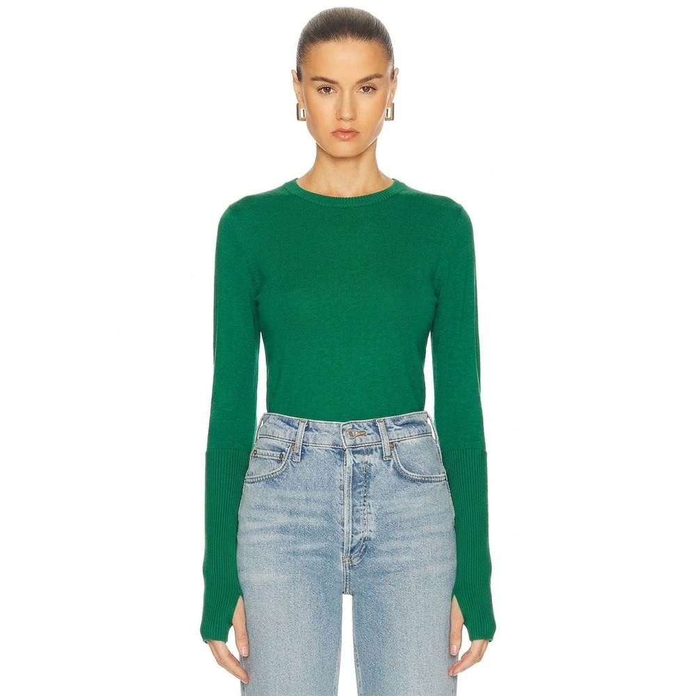ENZA COSTA Fine Cashmere Knitted Crew Neck Sweater Womens Small Green NEW
